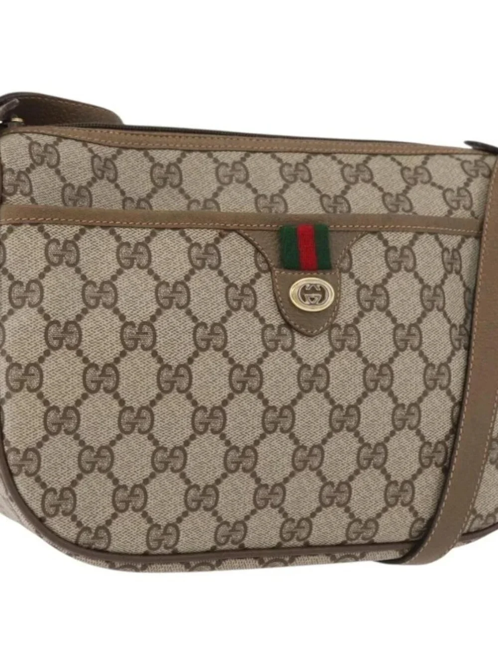 GUCCI GG Supreme Web Sherry Line Bag PVC Beige Gold 89 02 077 Auth